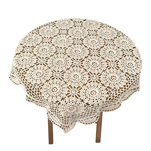 Yizunnu Tischdecke, quadratisch, handgefertigt, gehäkelt, Baumwolle, Spitze, Beige, 80–85 cm von Yizunnu