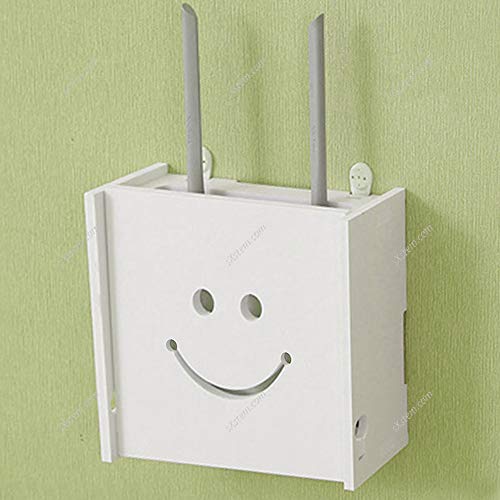 Yizunnu Weißes WiFi-Router-Regal TV-Set-Top-Rack Wandbehang Formaldehydfreie Aufbewahrungsbox, Holz-Kunststoff-Büro-Organizer für Schlafzimmer, Dekoration, Muster A von Yizunnu