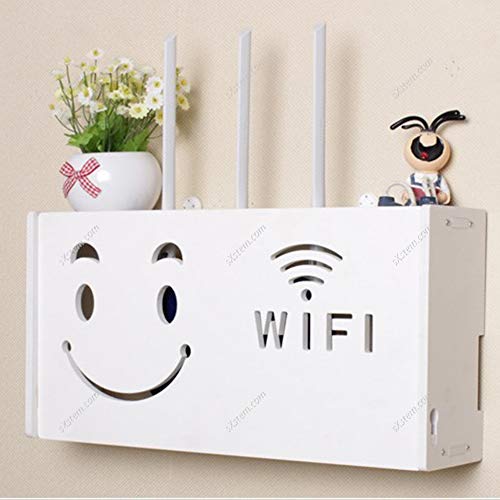 Yizunnu Weißes WLAN-Router-Regal TV-Set-Top-Rack Wandbehang Formaldehydfreie Aufbewahrungsbox, Holz Kunststoff Büro-Organizer für Schlafzimmer Dekor, Muster C von Yizunnu