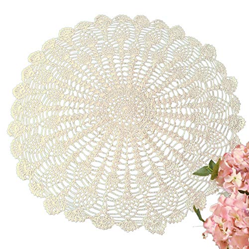 Yizunnu Tischdeckchen aus Baumwolle, rund, handgefertigt, Häkelarbeit(Beige, 50-55cm) von Yizunnu