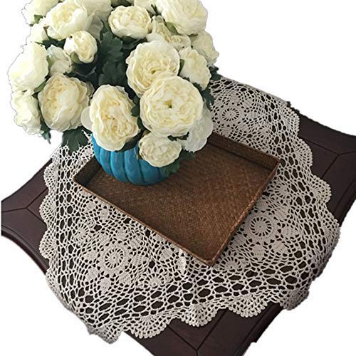 Yizunnu Vintage handgehäkelte Spitzendeckchen, quadratisch, Baumwolle, 60 x 60 cm, Beige von Yizunnu