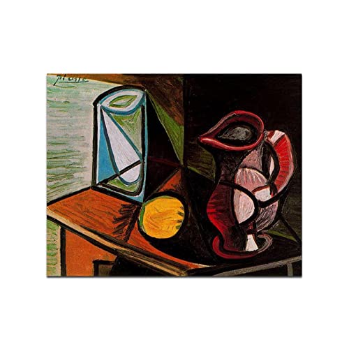 Abstrakte Leinwand Wandkunst von Pablo Picasso, Glas und Krug, Druck auf Leinwand, Poster und Drucke Wandkunst Bilder 40 x 52 cm Rahmenlos von Yjdppm