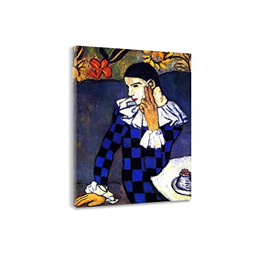 Leinwanddrucke von Pablo Picasso Berühmte- Ölgemälde Reproduktion Lehnender Harlekin Picasso Leinwand Wandkunst Gerahmt 50 x 68 cm Gerahmt von Yjdppm