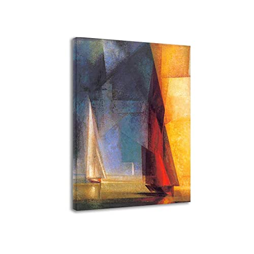 Lionel Feininger Berühmte Drucke Bilder auf Leinwand Gerahmt Ready To Hang "Stiller Tag am Meer III" Kubismus Leinwandbilder 30x45cm Gerahmt von Yjdppm