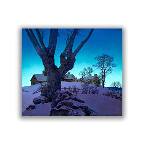Maxfield Parrish Kunstdrucke Berühmte Gemälde Poster Giclée Druck auf Leinwand"Hill Top Farm, Winter"Leinwand Wandbild für Heimdekoration 50 x 60 cm Rahmenlos von Yjdppm