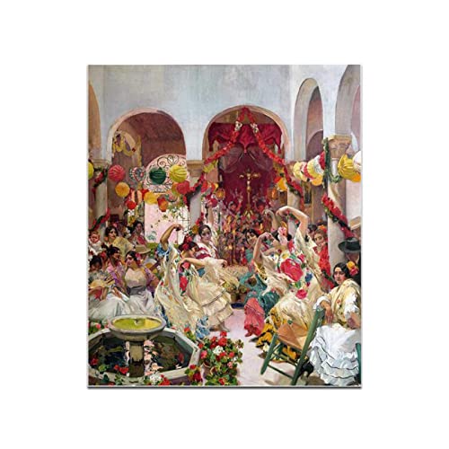 Plakate und Drucke von Joaquin Sorolla,Gerahmt, „Sevilla, the Dance“Druck auf Leinwand,Wandbild auf Leinwand für Wohnkultur 25 x 30 cm Gerahmt von Yjdppm