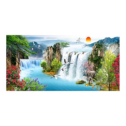 Wasserfall Bilder Leinwand Druck-Wasserfall Sonnenuntergang See Vogel Poster und Drucke-Druck auf Leinwand-Landschaft Bild Kunstdruck Office Wanddekora 80x160cmRahmenlos von Yjdppm