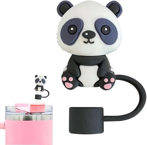 Niedliche Panda-Strohabdeckungskappe für Stanley, Tier-Silikon-Topper, 10 mm Trinkhalm-Spitzen-Abdeckungen für Stanley für Durchmesser von 6–10 mm, spritzwassergeschützter Topper von Yjemle