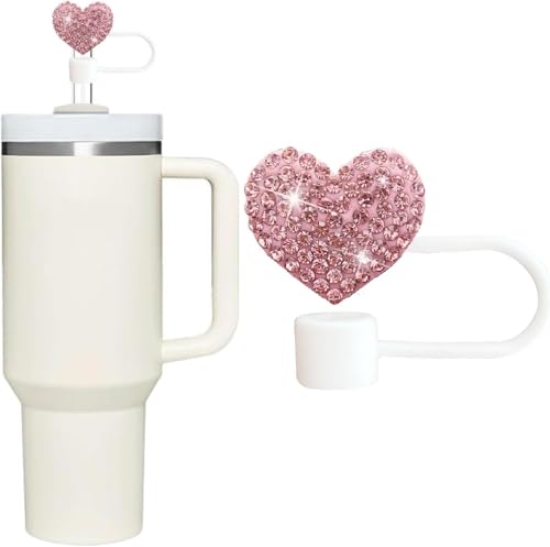 Trinkhalm-Abdeckkappe für Stanley-Becher, glitzernde Diamant-Strass, 10 mm Silikon-Aufsätze, Strohhalm-Aufsatz, kompatibel mit 30 ml und 1,2 l Trinkhalmen mit Griff, Rosa von Yjemle