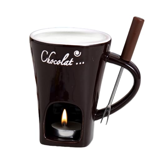 Schokoladen-Fondue-Becher, Keramik-Schokoladen-Fondue-Kaffeetasse Mit Gabeln, Butterwärmer, Teelicht-Schmelztopf, Schmelzender Schokoladen-Fondue-Kochbecher, Teelicht-Kerzen-Fondue-Topf-Set 200 Ml von Yjkedfh
