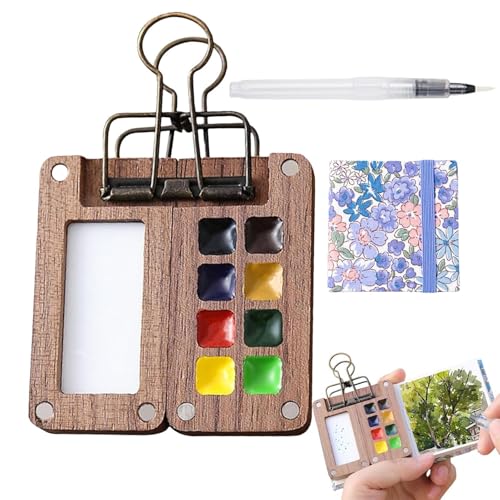 Yjkedfh Aquarellfarbenpalette, Kleine Aquarellpalette Clip - Reise Holz mit 8 Feldern, kleines tragbares Aquarellfarben-Set für den Außenbereich Yjkedfh Aquarellfarbenpalette, Kleine Aquarellpalette Clip - Reise Holz mit 8 Feldern, kleines tragbares Aquarellfarben-Set für den Außenbereich von Yjkedfh