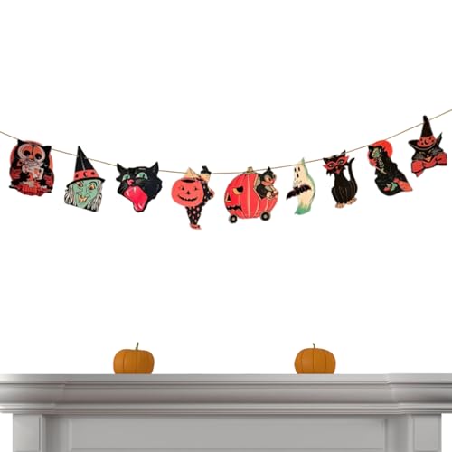 Yjkedfh Halloween Dekorationsbanner,160cm Aufhängbar Holz Vintage Banner - Halloween Thema Partydekoration Dekoelement für Friedhof Hinterhof Terrasse Eingang Balkon Garten Fenster Tür von Yjkedfh