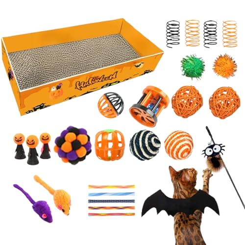 Yjkedfh Halloween Katzenkratzbrett | Katzenspielzeug Set Mit Angelspiel,Halloween Spielzubehör Für Haus Wohnung Garten Wohnzimmer Terrasse Yjkedfh Halloween Katzenkratzbrett | Katzenspielzeug Set Mit Angelspiel,Halloween Spielzubehör Für Haus Wohnung Garten Wohnzimmer Terrasse von Yjkedfh