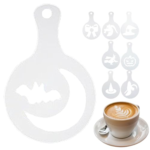 Yjkedfh Kaffee Kunst Werkzeuge,Set Mit 8 Motiven Halloween Backdekoration | Wiederverwendbare Backschablone Für Kuchen Und Gebäck Deko In Küche Und Restaurant von Yjkedfh