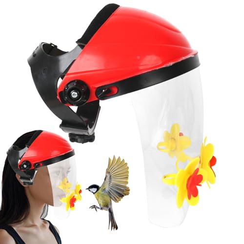Yjkedfh Tragbarer Kolibri-Futterhut - Futterspender Gesichtsschutz - Leichter Helm Mit Dekorblumen Für Damen & Herren Vogelbeobachtungs-Enthusiasten von Yjkedfh