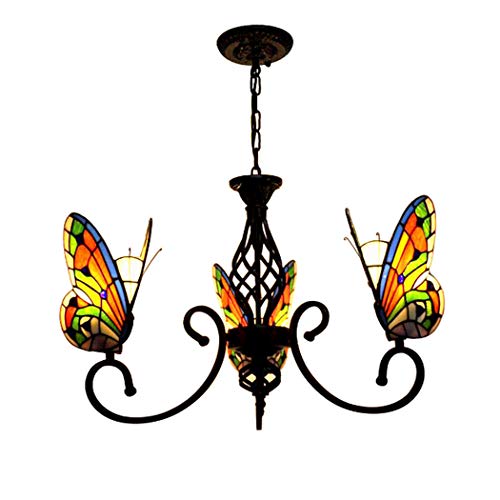 Yjmgrowing 3-Light Hanging Leuchte Decke Tiffany Stil Rustikal hängende Beleuchtung Buntglas-Schmetterling Schatten für Kitchen Island Dining Room Bar von Yjmgrowing