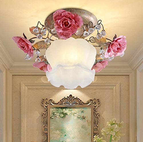 Yjmgrowing Euro Style Pastoral Floral Flush Mount Deckenlampe für Korridor Romantische Eisen Rose 1-Deckenleuchte für Eingangshalle Treppen Balkon Beleuchtungskörper, E27 (38 × 22,5 cm) von Yjmgrowing