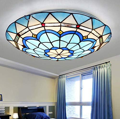Yjmgrowing LED-Deckenleuchte für Schlafzimmer,Mediterrane Blaue Tiffany-Stil Glasmalerei Unterputz-Deckenleuchten für Wohnzimmer Eingang Balkon Korridor LED 3-Farben-Lichtbeleuchtung,12inch von Yjmgrowing