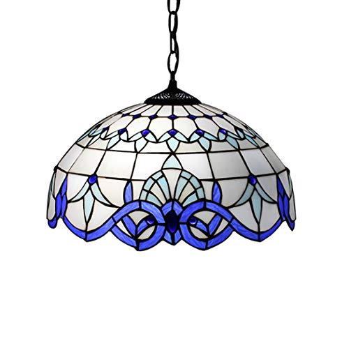 Yjmgrowing Mittelmeer Tiffany-Art-Buntglas-hängende hängende Lampe Blau Weiß Barock Kronleuchter Beleuchtung für Esszimmer Küche Insel,12inch von Yjmgrowing