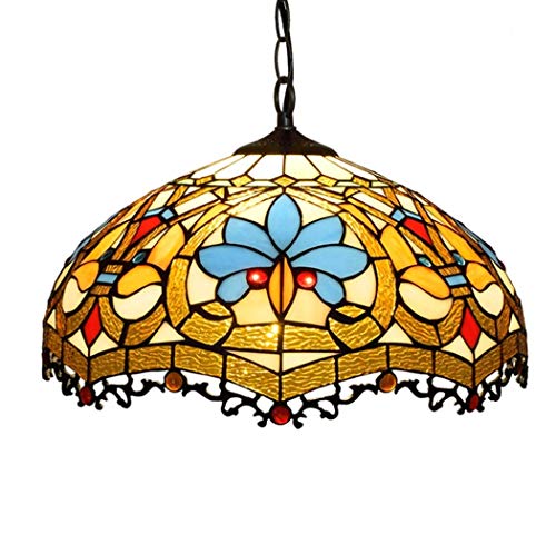 Yjmgrowing Retro 16-Zoll-Esszimmer Pendelleuchte Licht Glasmalerei Tiffany-Stil Kronleuchter für dekorative hängende Beleuchtung des Küchen-Insel-Restaurants,110-240 V, E27,40 W (40 × 90 cm),A von Yjmgrowing