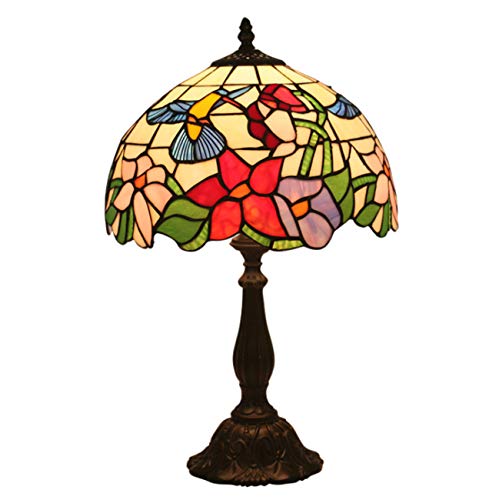 Yjmgrowing Tiffany Stil Tischlampe Mit 12 Zoll Blume Glasmalerei Lampenschirm Schlafzimmer Neben Schreibtischlampen Für Arbeitszimmer Bürobeleuchtung, E27 (Glühbirnen Nicht enthalten),ResinBase von Yjmgrowing