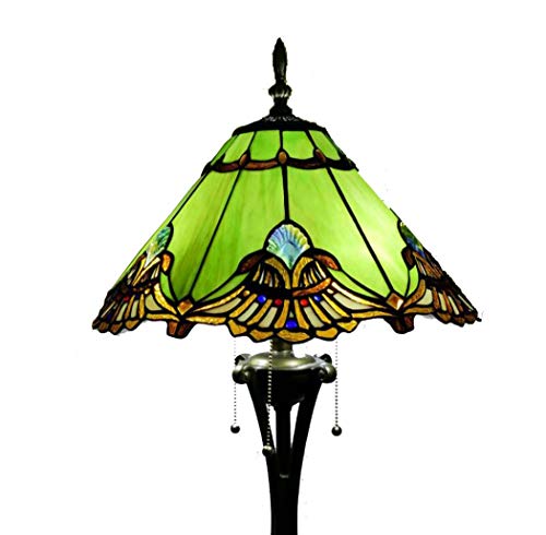 Yjmgrowing Tiffany Style 16-Zoll-Stehlampe für Wohnzimmer Retro- grüne Buntglas-Boden-Stehlampe für Schlafzimmer Arbeitszimmer 3-Licht Art Leseleuchte,Fußschalter,220 V, E27 von Yjmgrowing