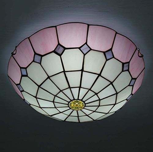Yjmgrowing Tiffany Style Deckenbeleuchtung in Unterputz einfache mediterrane Glasmalerei Schlafzimmer Deckenleuchten Lampe in Retro Esszimmer Korridor Eingangslampen,110-240 V, E27 (40 × 16 cm),Rosa von Yjmgrowing