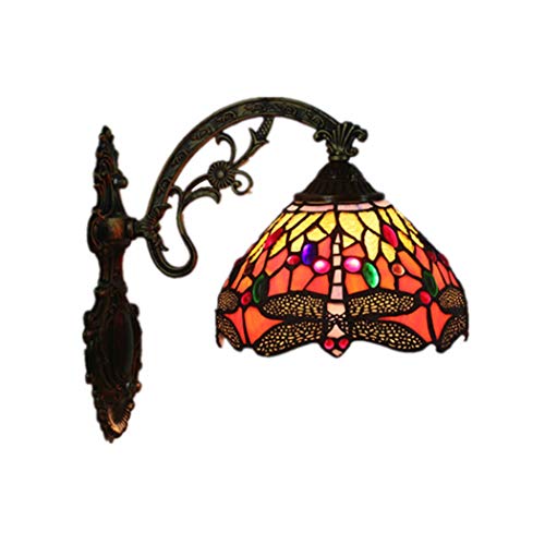Yjmgrowing Tiffany Style Dragonfly Wandleuchte Lampe Retro rote Buntglas-Wand-Leuchter-Beleuchtung für 8 "Schlafzimmer Flur Treppe Balkon Wandleuchten, E27, 110-240V von Yjmgrowing