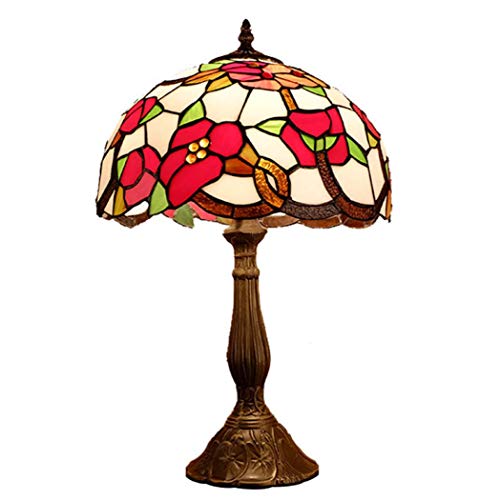 Yjmgrowing Tiffany Style Tischleuchten Retro Pastorale rote handgemachte Glasmalerei Nachttischlampe 12-Zoll-Wohnzimmer Antik Schreibtisch Schlafzimmer Beleuchtung,110-240 V, E27 (30 × 48 cm) von Yjmgrowing