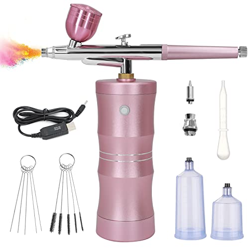 Ykall Airbrush-Kit mit Luftkompressor, Verbessertes 7,4V 34PSI Airbrush-Set, Wiederaufladbare, Tragbare und Kabellose Airbrush mit 0,4mm Düse für Malerei, Nageldesign, Kuchendekoration (Rosa) von Ykall