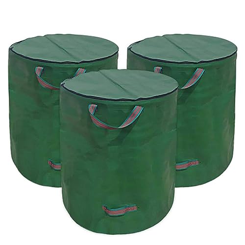 Gartenabfallsack - Gartensack mit Deckel - 272L Gartenabfallsack - Faltbar Gartensack Selbstaufstellend mit 4 Griffe, Reissverschluss Wasserdicht für Gartenabfälle Laub Rasen Pflanz (3 Stück) von Ykgutilu