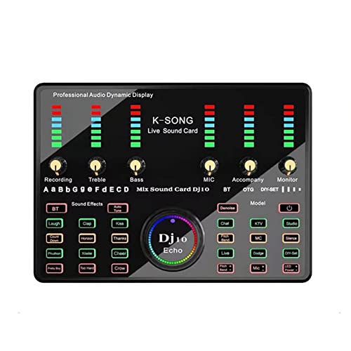 Yklhsocneg DJ 10 Soundkarte für Karaoke Podcast Aufnahme Live Streaming Mixed Noise Control Core Wireless Bluetooth von Yklhsocneg