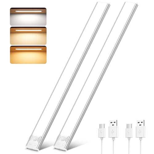 41CM Unterbauleuchte Küche LED 2800mAh Schrankbeleuchtung mit Bewegungsmelder Schrankleuchte LED 3 Farben Dimmbar USB C Aufladbar Lichtleiste für Küche Schlafzimmer Badezimmer Kleiderschrank 2 Stück von Ylatoial