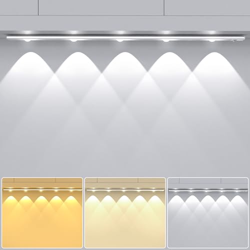 55CM LED Schrankbeleuchtung mit Bewegungsmelder, 2200mAh Dimmbar Küchenlicht 3 Farbtemperaturen 10%-100% Helligkeit Einstellbar Kleiderschrank Beleuchtung Kabellos LED Leuchte Akku Deko Schlafzimmer von Ylatoial