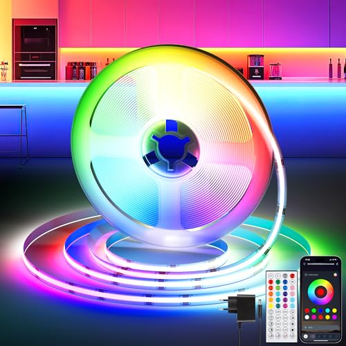 LED Strip COB LED Streifen 5m, RGB LED Band mit Fernbedienung&App&Musik Sync für Party, Lichtleiste Dimmbar Selbstklebend 36W Lightstrip, 24V lichtstreifen Sehr Hell, lichtband Fernseher Beleuchtung von Ylatoial