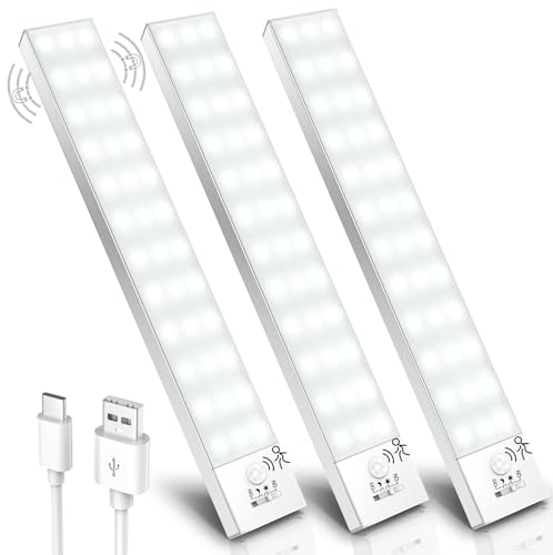 Schrankbeleuchtung LED Unterbauleuchte Küche LED Leiste mit Bewegungsmelder 3 Stück Schranklicht Schrankleuchte Batterie USB Akku Lampe Schrankleuchten Kabellos für Kleiderschrank/Treppe/Kofferraum/RV Schrankbeleuchtung LED Unterbauleuchte Küche LED Leiste mit Bewegungsmelder 3 Stück Schranklicht Schrankleuchte Batterie USB Akku Lampe Schrankleuchten Kabellos für Kleiderschrank/Treppe/Kofferraum/RV von Ylatoial