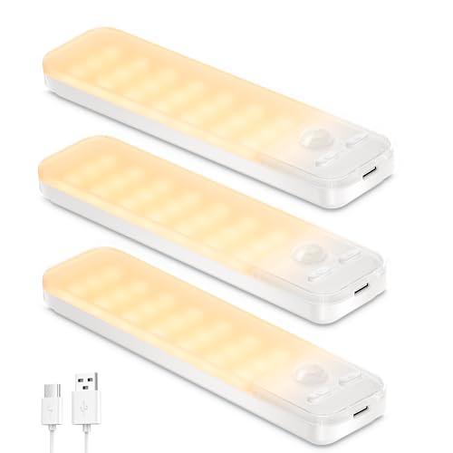 Schrankbeleuchtung Unterbauleuchte Küche LED 3 Stück Dimmbar mit Bewegungsmelder Innen, Akku Schrankleuchte Lampe USB-C Aufladbare LED Leiste Magnetische Lampen für Küche,Treppe,Wohnzimmer-3000K Schrankbeleuchtung Unterbauleuchte Küche LED 3 Stück Dimmbar mit Bewegungsmelder Innen, Akku Schrankleuchte Lampe USB-C Aufladbare LED Leiste Magnetische Lampen für Küche,Treppe,Wohnzimmer-3000K von Ylatoial