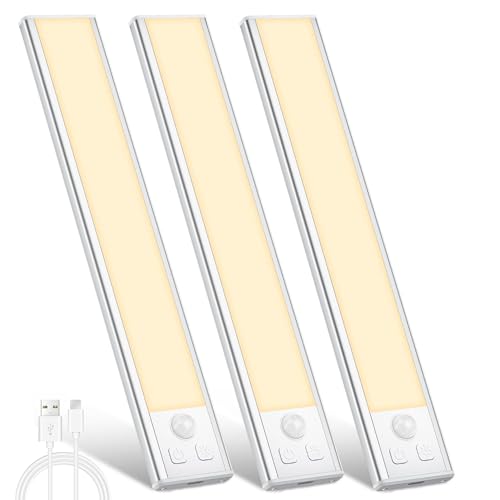 Unterbauleuchte Küche LED 20.5CM, 3 Stück LED Schrankbeleuchtung mit Bewegungsmelder Stufenlose Dimmbar Unterbauleiste Led Leiste Aufladbar Nachtlicht für Küche Spiegelschrank Bücherregal Treppe von Ylatoial