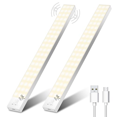 Unterbauleuchte Küche LED Schrankbeleuchtung mit Bewegungsmelder Innen Akku 32cm 2Stück, Schranklicht Schrankleuchten Lichtleiste mit Sensor für Kleiderschran/Unterschrank/Treppe/Kofferraum-Warmweiß Unterbauleuchte Küche LED Schrankbeleuchtung mit Bewegungsmelder Innen Akku 32cm 2Stück, Schranklicht Schrankleuchten Lichtleiste mit Sensor für Kleiderschran/Unterschrank/Treppe/Kofferraum-Warmweiß von Ylatoial
