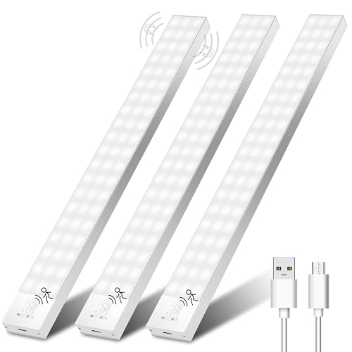 Ylatoial LED-Licht Schrankbeleuchtung LED Unterbauleuchte Küche mit Bewegungsmelder 32cm 3Stück Schranklicht Schrankleuchte Akku Lampe Schrankleuchten Kabellos für Kleiderschrank/Treppe/Kofferraum/RV von Ylatoial