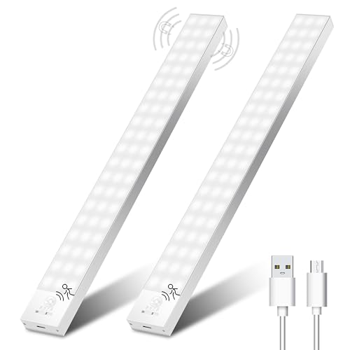 Ylatoial LED-Licht Schrankbeleuchtung Unterbauleuchte Küche LED Leiste mit Bewegungsmelder 32cm 2Stück Schranklicht Batterie USB Lampe Schrankleuchten Kabellos für Kleiderschrank/Treppe/Kofferraum/RV von Ylatoial