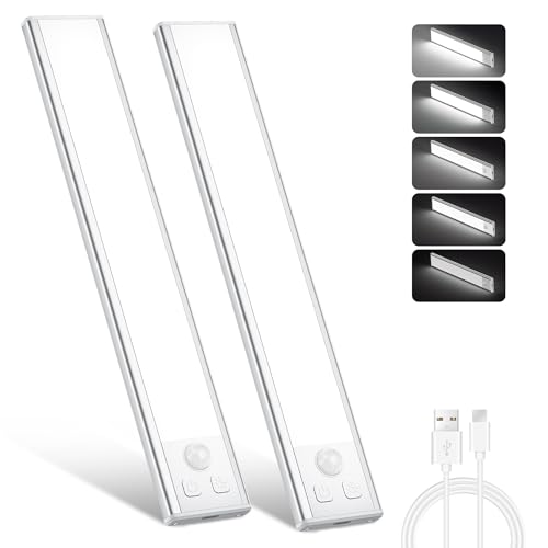 Ylatoial Schranklicht Schrankbeleuchtung LED mit Bewegungsmelder 20.5CM, 2er LED Unterbauleuchte Küche Stufenlose Dimmbar Led Leiste Aufladbar Nachtlicht für Küche, Spiegelschrank, Bücherregal, Treppe von Ylatoial