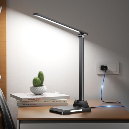 Ylatoial Schreibtischlampe LED Dimmbar, LED Tischlampe mit 5 Farben und 10 Helligkeitsstufen, USB Ladeanschluss, Nachtlicht, Timer, Touch Steuerung, Schreibtischlampe Kinder für Lektüre Büro, Schwarz Ylatoial Schreibtischlampe LED Dimmbar, LED Tischlampe mit 5 Farben und 10 Helligkeitsstufen, USB Ladeanschluss, Nachtlicht, Timer, Touch Steuerung, Schreibtischlampe Kinder für Lektüre Büro, Schwarz von Ylatoial