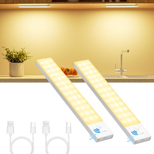 Ylatoial Unterbauleuchte Küche LED, 2Stück 23CM Schrankbeleuchtung LED Bewegungssensor USB Wiederaufladbar Schranklicht für Schlafzimmer, Werkstatt, Keller(Warmweiß) von Ylatoial