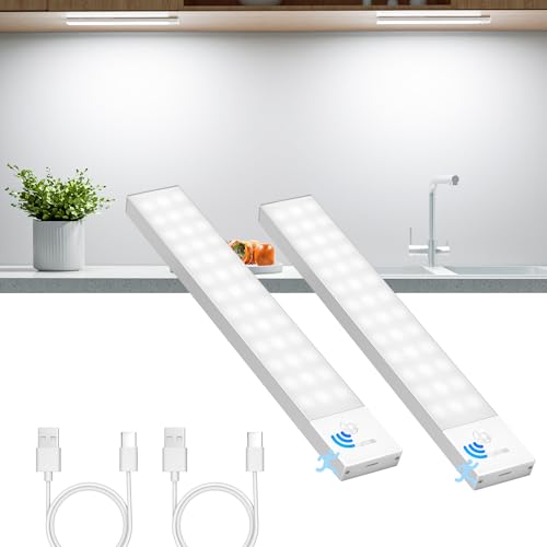 Ylatoial Unterbauleuchte Küche LED, 2Stück 23CM Schrankbeleuchtung LED Bewegungssensor USB Wiederaufladbar Schranklicht für Schlafzimmer, Werkstatt, Keller(Weiß) von Ylatoial