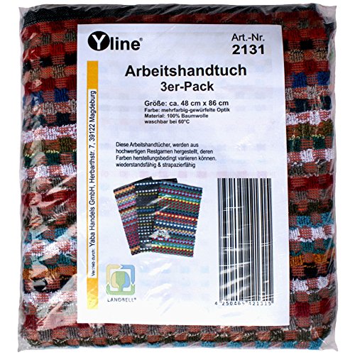 3er Pack Arbeitshandtuch ca. 48 x 86 cm / 100% Baumwolle, gewürfelte Optik, Frotteehandtuch, Handtuch dunkel, Grubenhandtuch im SB Pack, 2131 von Yline