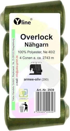 4 Stück Spulen Overlock - Nähgarn, armee - oliv, a. 2743 m, NE 40/2, 100% Polyester, Nähfaden, Nähmaschinen Garn, (0,01 € / 10 m), 2939 4 Stück Spulen Overlock - Nähgarn, armee - oliv, a. 2743 m, NE 40/2, 100% Polyester, Nähfaden, Nähmaschinen Garn, (0,01 € / 10 m), 2939 von Yline