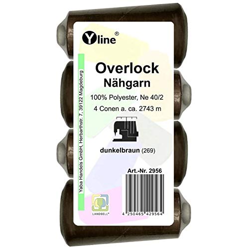 4 Stück Spulen Overlock - Nähgarn, dunkel - braun, a. 2743 m, NE 40/2, 100% Polyester, Nähfaden, Nähmaschinen Garn, 2956 von Yline