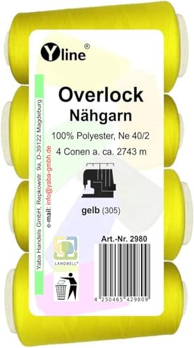 4 Stück Spulen Overlock - Nähgarn, gelb, a. 2743 m, NE 40/2, 100% Polyester, Nähfaden, Nähmaschinen Garn, (0,01 € / 10 m), 2980 4 Stück Spulen Overlock - Nähgarn, gelb, a. 2743 m, NE 40/2, 100% Polyester, Nähfaden, Nähmaschinen Garn, (0,01 € / 10 m), 2980 von Yline