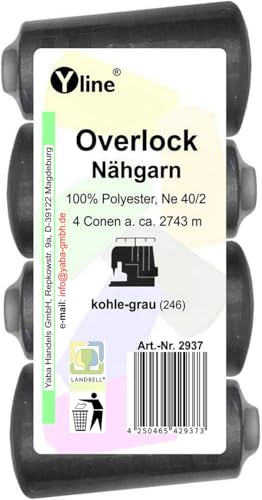 4 Stück Spulen Overlock - Nähgarn, kohle - grau, a. 2743 m, NE 40/2, 100% Polyester, Nähfaden, Nähmaschinen Garn, (0,01 € / 10 m), 2937 4 Stück Spulen Overlock - Nähgarn, kohle - grau, a. 2743 m, NE 40/2, 100% Polyester, Nähfaden, Nähmaschinen Garn, (0,01 € / 10 m), 2937 von Yline